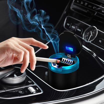 Portable Blue LED Car Ashtray Smell Proof With Lid Multi Function Mini Trash Can For Car Travel 2
