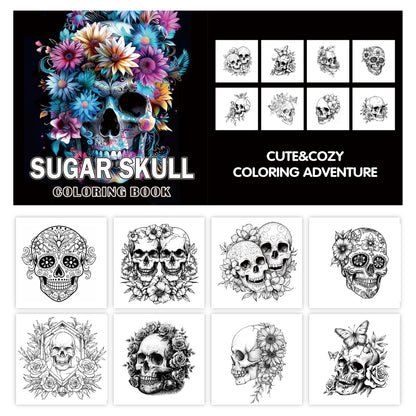Bview Art Skull Adult Coloring Book, Gothic Doodle Art, 24 Pages of Detailed Designs
