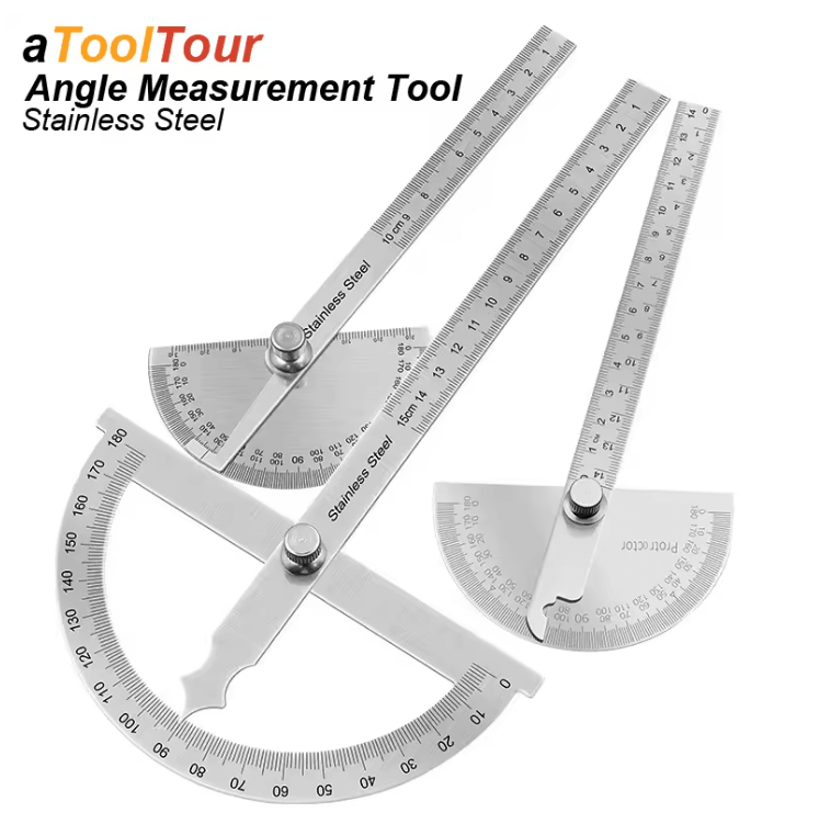 PrecisionPro Stainless Steel Angle Measuring Ruler and Protractor Tool