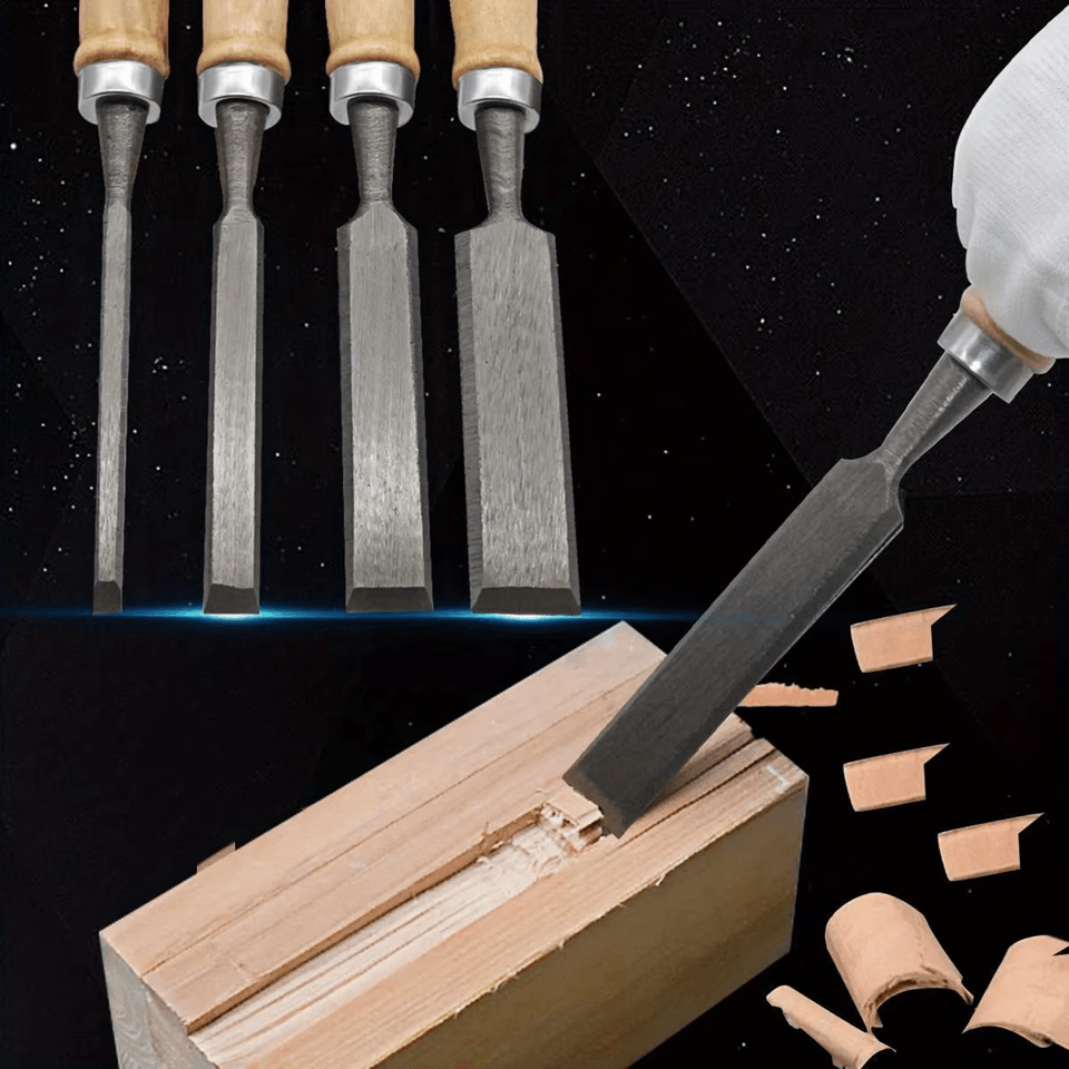 CraftEdge 4 Piece Wood Carving Chisel Set with Beech Handles for Precision Woodworking