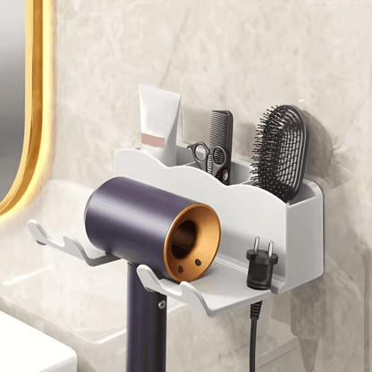 HoldEase Wall Mounted Hair Dryer Holder No Drill Bathroom Organizer