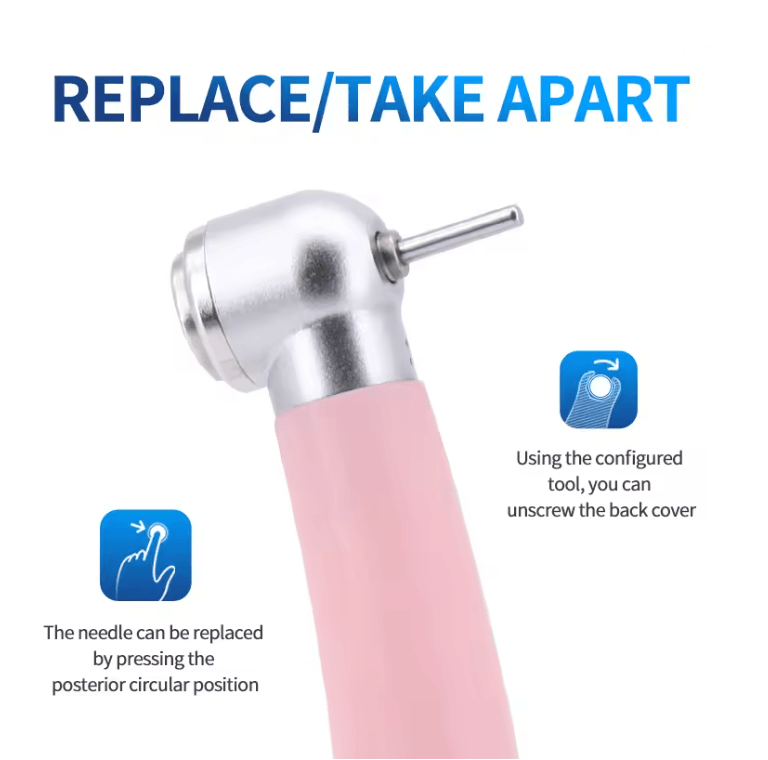 ProLite Pink Dental Handpiece High Speed Push Button With LED Light And Ceramic Bearings 2