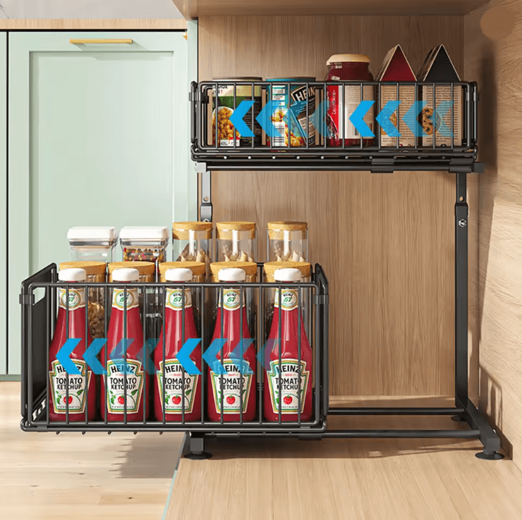 NeatSpace 2 Tier Pull Out Cabinet Organizer With Adjustable Sliding Storage Rack 2