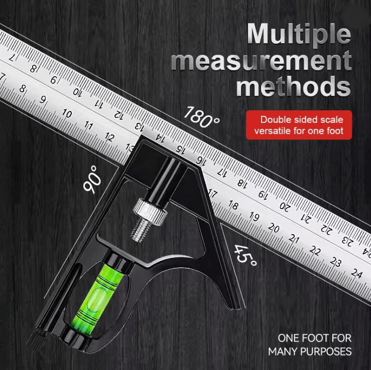 ProMeasure Adjustable Right Angle Ruler and Protractor for Precision Woodworking and Metalwork