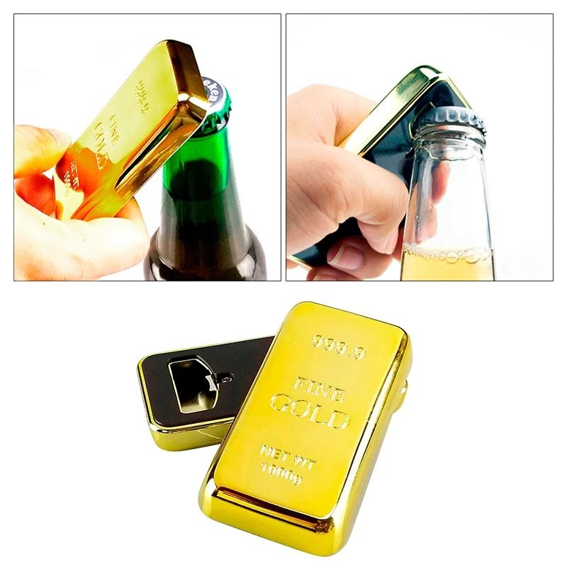 Gold Bar Bottle Opener Magnet Golden Bullion Fridge Beer Bar Kitchen Utensil 5