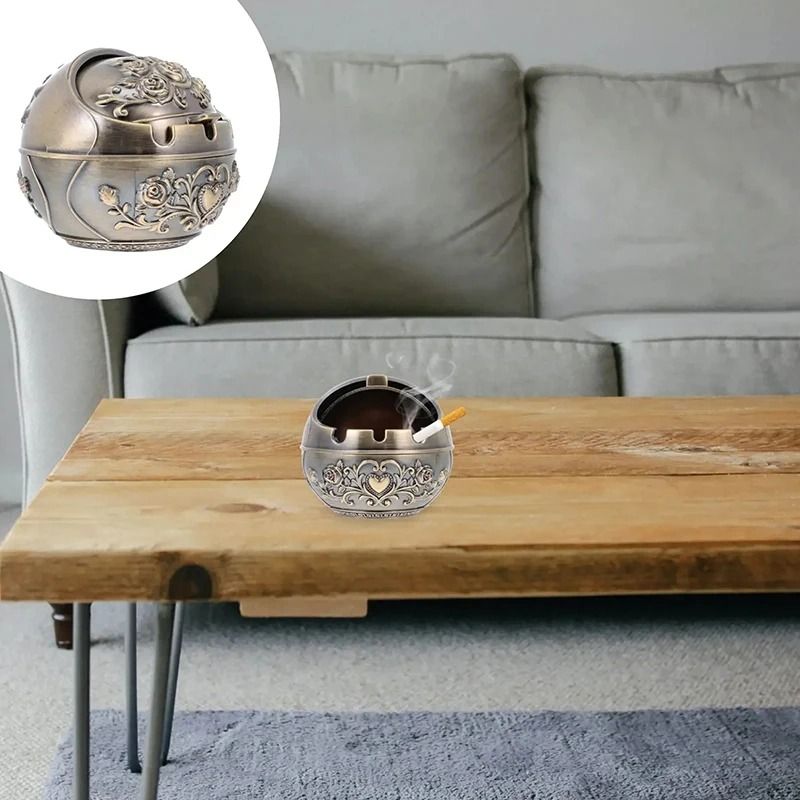 Personalized Ashtray With Lid Windproof Tabletop Decor 4