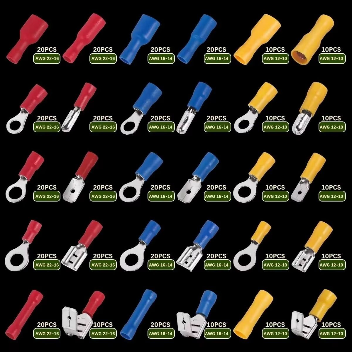 AllInOne Insulated Crimp Terminal Connector Kit  Male  Female Wire Terminal Assortment 1