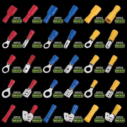 AllInOne Insulated Crimp Terminal Connector Kit  Male  Female Wire Terminal Assortment 1