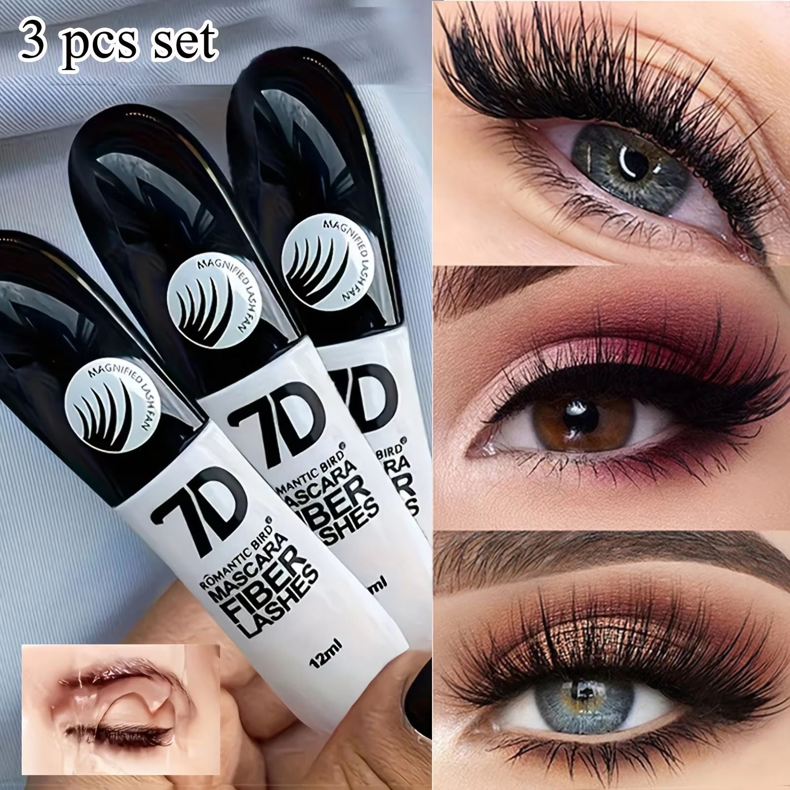 Velvet Curl 7D Fiber Mascara Set  Waterproof LengthDefining Lash Bundle 7