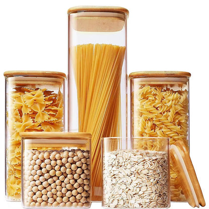 Eco Stack Square Glass Storage Jars with Bamboo Lid – Stylish Airtight Canisters for Coffee, Grains & Pantry Essentials