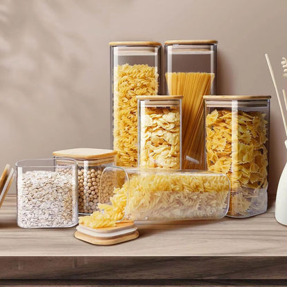 Eco Stack Square Glass Storage Jars With Bamboo Lid  Stylish Airtight Canisters For Coffee Grains   1