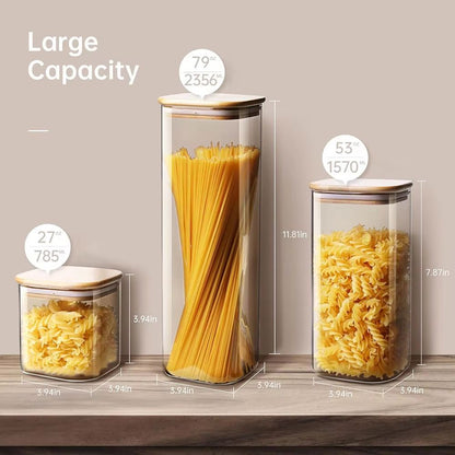 Eco Stack Square Glass Storage Jars With Bamboo Lid  Stylish Airtight Canisters For Coffee Grains   2