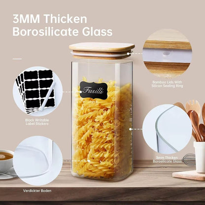Eco Stack Square Glass Storage Jars With Bamboo Lid  Stylish Airtight Canisters For Coffee Grains   3