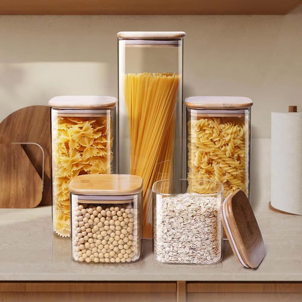 Eco Stack Square Glass Storage Jars With Bamboo Lid  Stylish Airtight Canisters For Coffee Grains   5