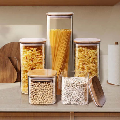 Eco Stack Square Glass Storage Jars With Bamboo Lid  Stylish Airtight Canisters For Coffee Grains   5