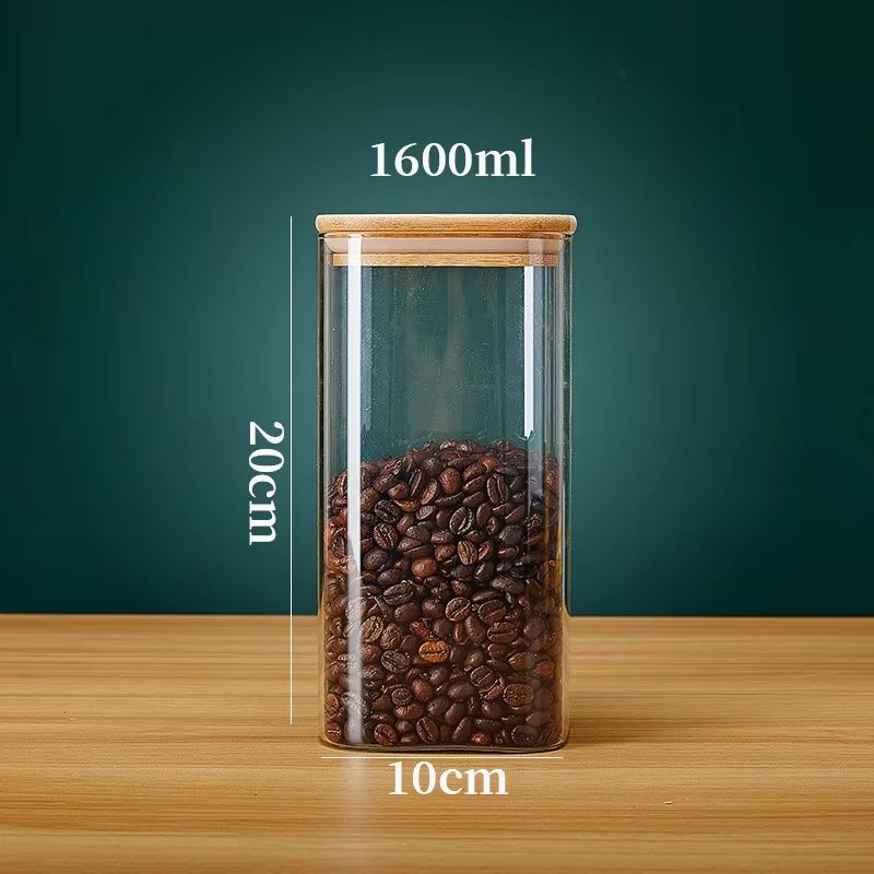 Eco Stack Square Glass Storage Jars With Bamboo Lid  Stylish Airtight Canisters For Coffee Grains   7