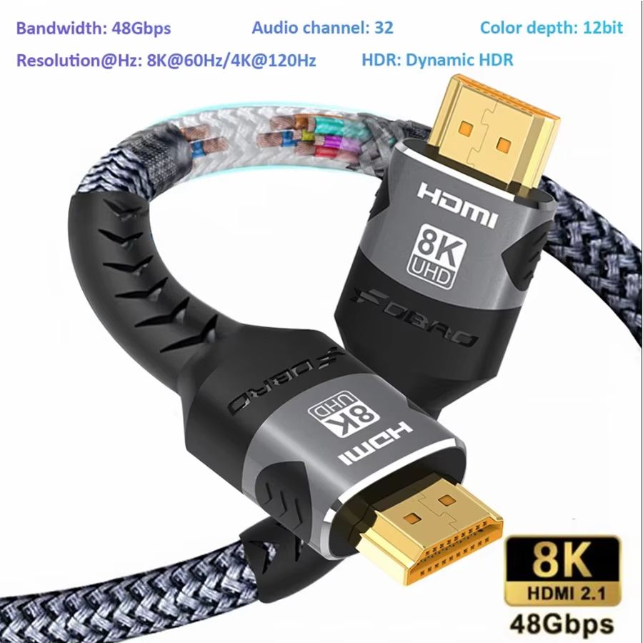 Ultra-High-Speed HDMI 2.1 Braided Cable (4K at 120Hz | 8K a60Hz) – 48 Gbps Transfer | DTS:X | HDR10 | PS5 / Laptop Ready