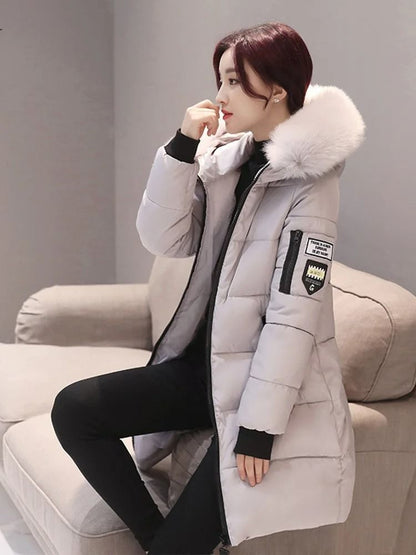 Womens Winter Fur Collar Hooded Parka Coat 9