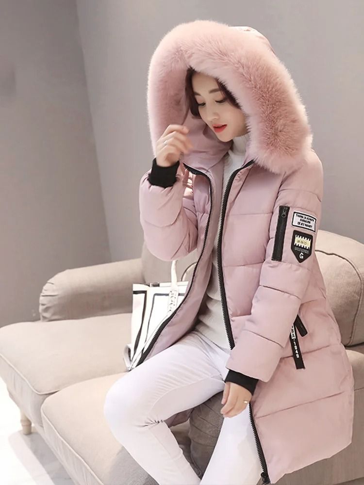 Womens Winter Fur Collar Hooded Parka Coat 1