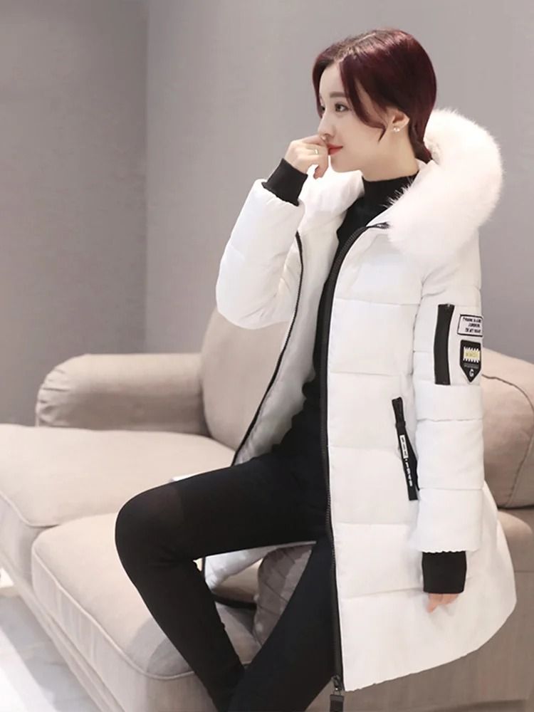 Womens Winter Fur Collar Hooded Parka Coat 2