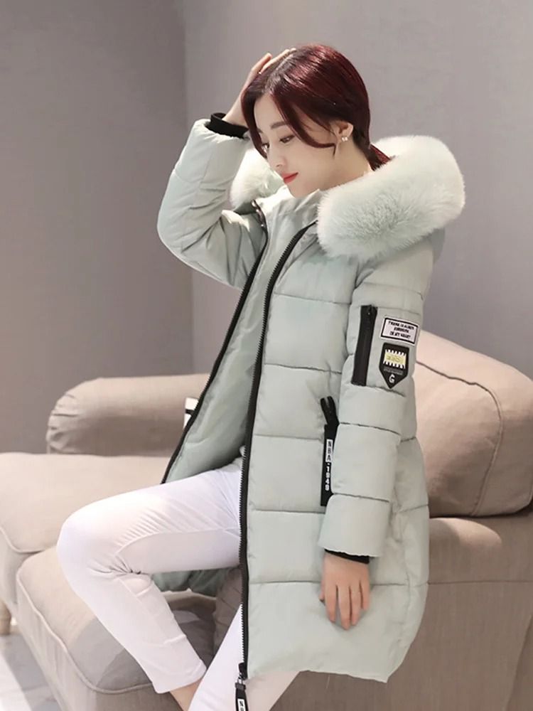 Womens Winter Fur Collar Hooded Parka Coat 4