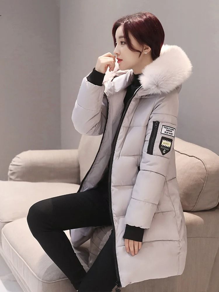 Womens Winter Fur Collar Hooded Parka Coat 5