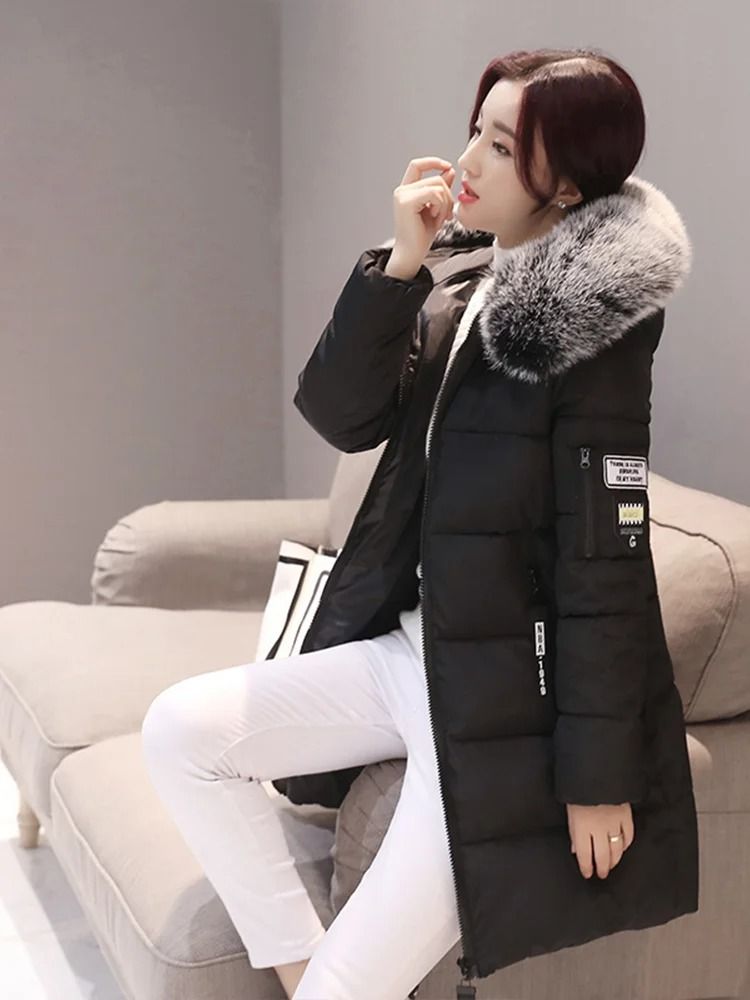 Womens Winter Fur Collar Hooded Parka Coat 8