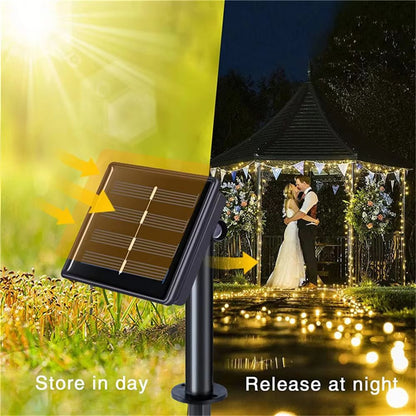 AzureGlow Solar Curtain LED String  300 LED Outdoor Waterproof Garland For Yard  Festive Decor 1