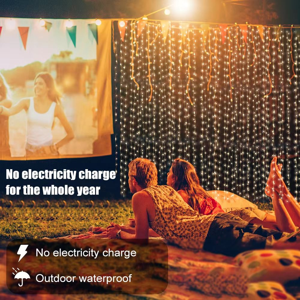 AzureGlow Solar Curtain LED String  300 LED Outdoor Waterproof Garland For Yard  Festive Decor 2