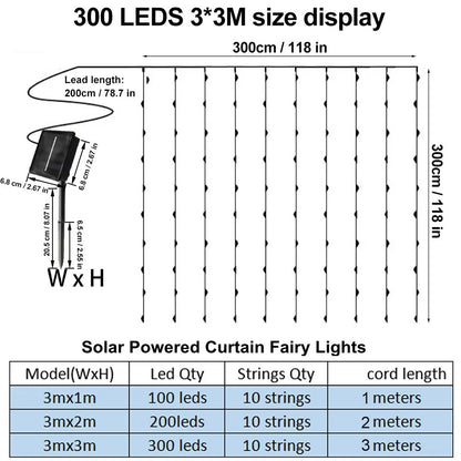 AzureGlow Solar Curtain LED String  300 LED Outdoor Waterproof Garland For Yard  Festive Decor 5