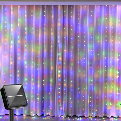 AzureGlow Solar Curtain LED String  300 LED Outdoor Waterproof Garland For Yard  Festive Decor 7