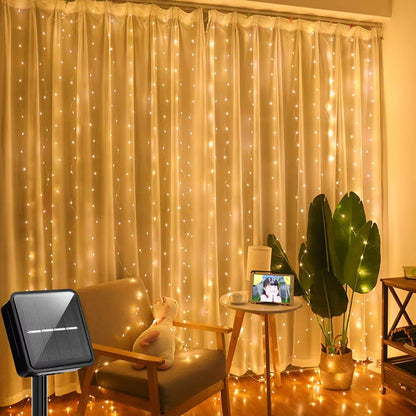 AzureGlow Solar Curtain LED String  300 LED Outdoor Waterproof Garland For Yard  Festive Decor 8