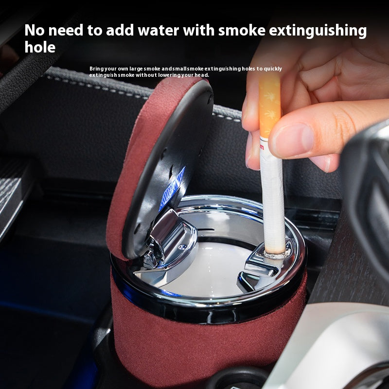 Universal Leather Car Ashtray, with LED Light and Ceramic Liner, for a Simple Light Luxury Feel