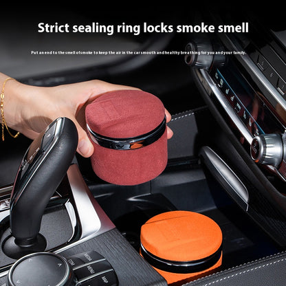 Universal Leather Car Ashtray, with LED Light and Ceramic Liner, for a Simple Light Luxury Feel