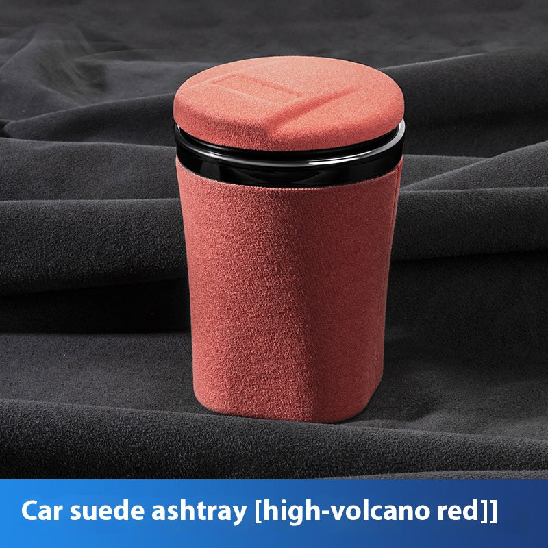 Universal Leather Car Ashtray, with LED Light and Ceramic Liner, for a Simple Light Luxury Feel