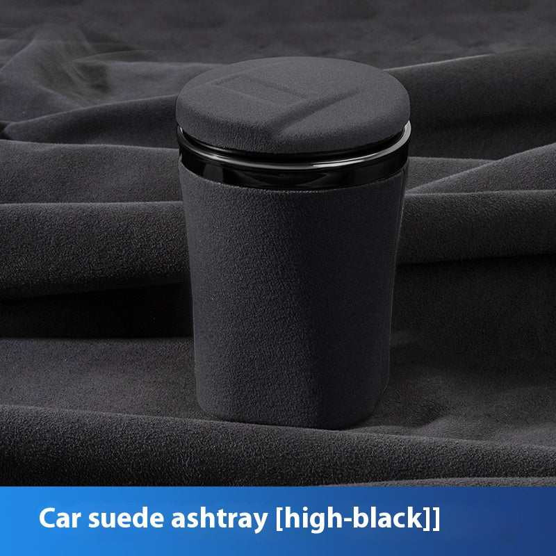 Universal Leather Car Ashtray, with LED Light and Ceramic Liner, for a Simple Light Luxury Feel