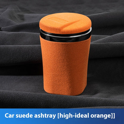 Universal Leather Car Ashtray, with LED Light and Ceramic Liner, for a Simple Light Luxury Feel