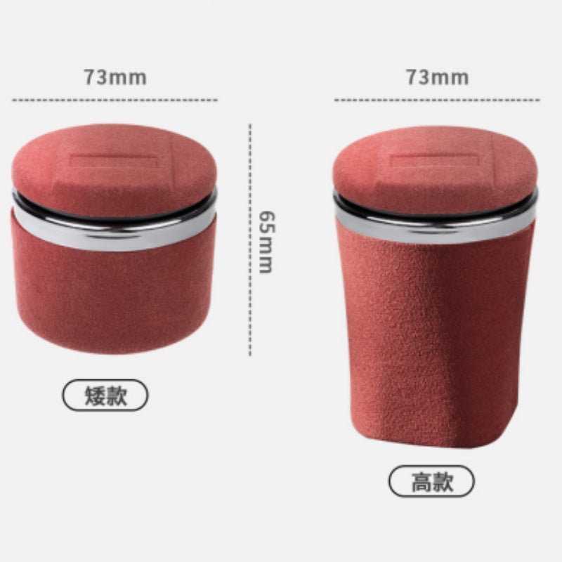 Universal Leather Car Ashtray, with LED Light and Ceramic Liner, for a Simple Light Luxury Feel