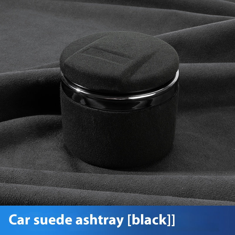 Universal Leather Car Ashtray, with LED Light and Ceramic Liner, for a Simple Light Luxury Feel