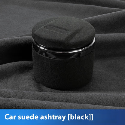 Universal Leather Car Ashtray, with LED Light and Ceramic Liner, for a Simple Light Luxury Feel