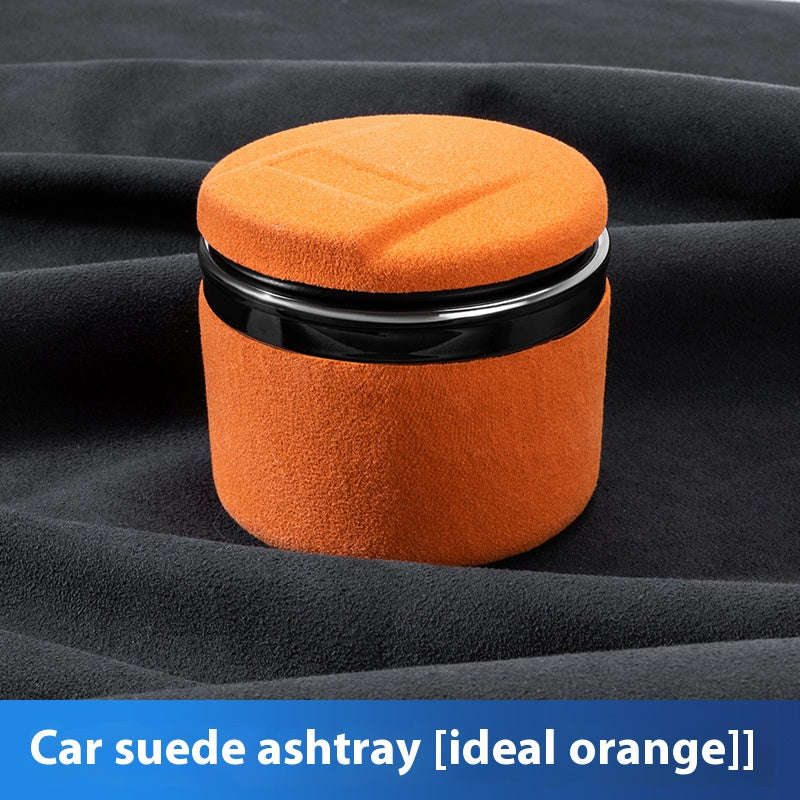 Universal Leather Car Ashtray, with LED Light and Ceramic Liner, for a Simple Light Luxury Feel