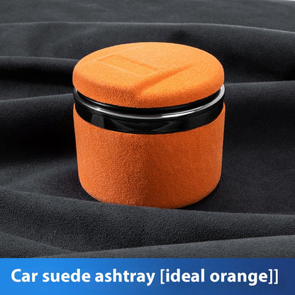 Universal Leather Car Ashtray, with LED Light and Ceramic Liner, for a Simple Light Luxury Feel