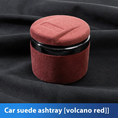 Universal Leather Car Ashtray, with LED Light and Ceramic Liner, for a Simple Light Luxury Feel