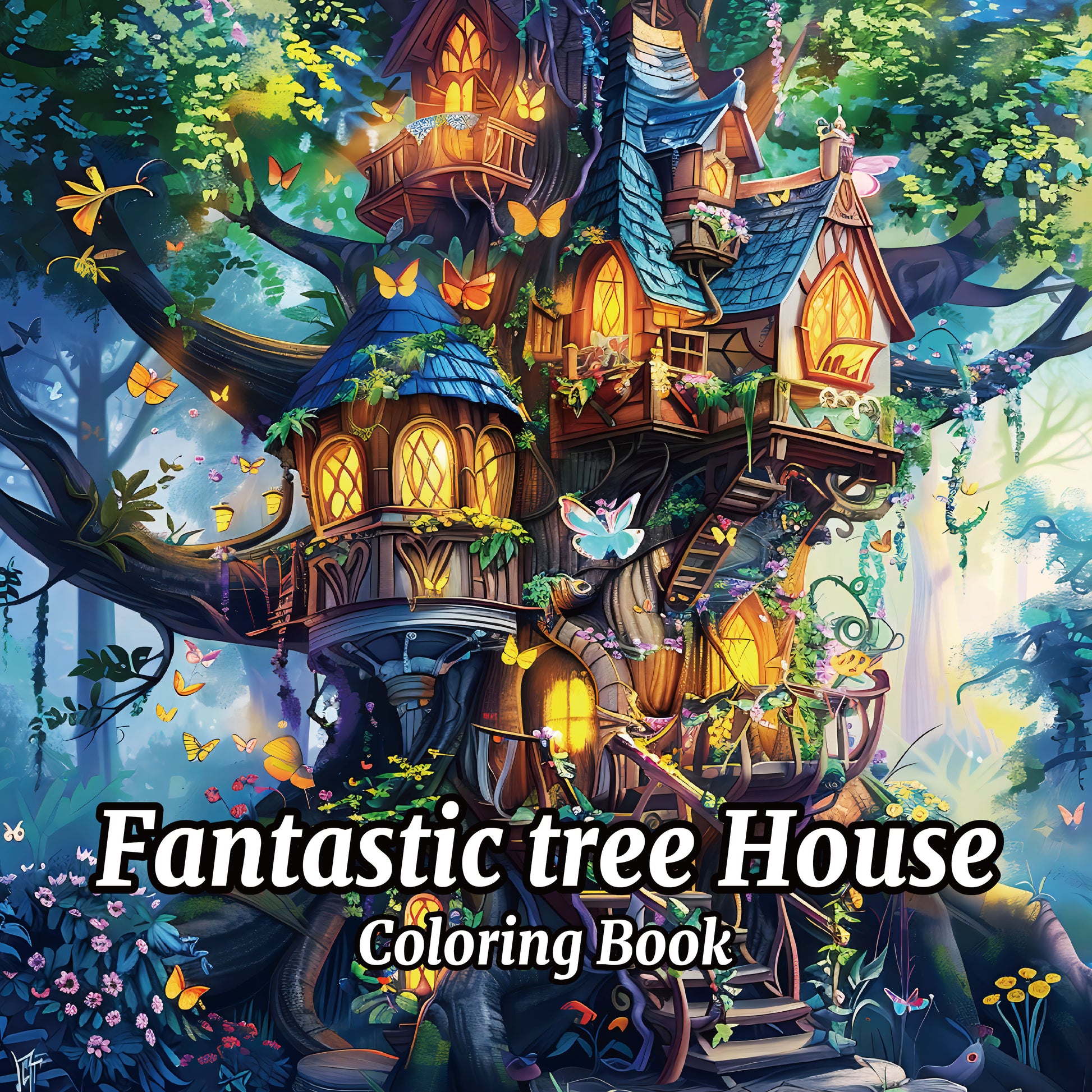 Fantasy Tree House Coloring Book for Adults, Relaxing Art Therapy Sketchbook with Hand Drawn Pages, for Colored Pencils