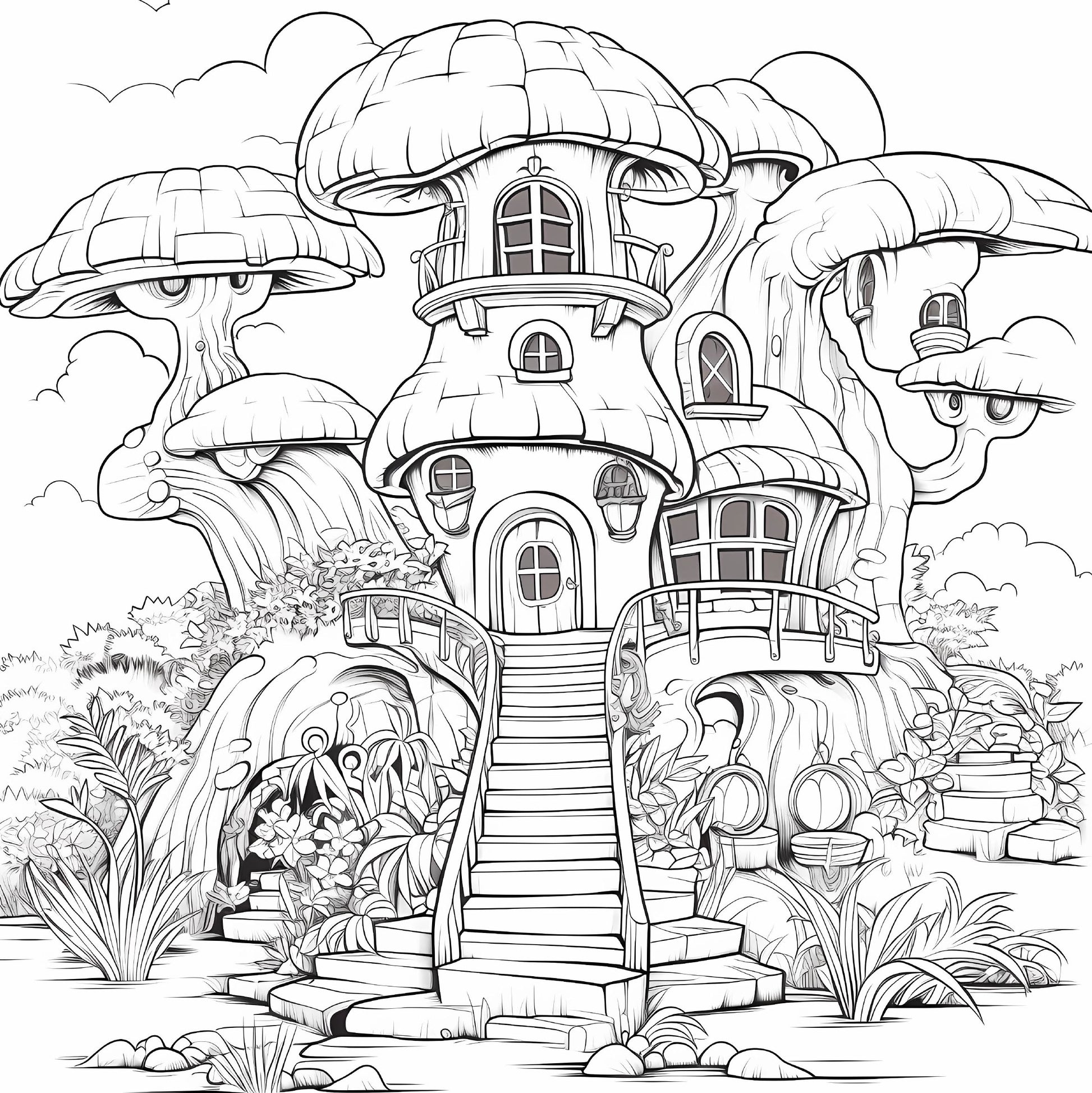 Fantasy Tree House Coloring Book for Adults, Relaxing Art Therapy Sketchbook with Hand Drawn Pages, for Colored Pencils