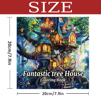 Fantasy Tree House Coloring Book for Adults, Relaxing Art Therapy Sketchbook with Hand Drawn Pages, for Colored Pencils