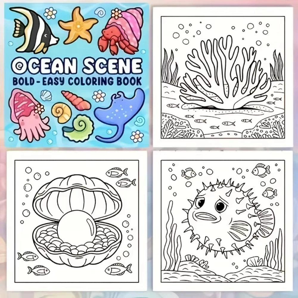 Ocean Scenes Coloring Book for Adults, Bold Easy Patterns, Cute Drawing Book, Perfect Gift for Party, Birthday