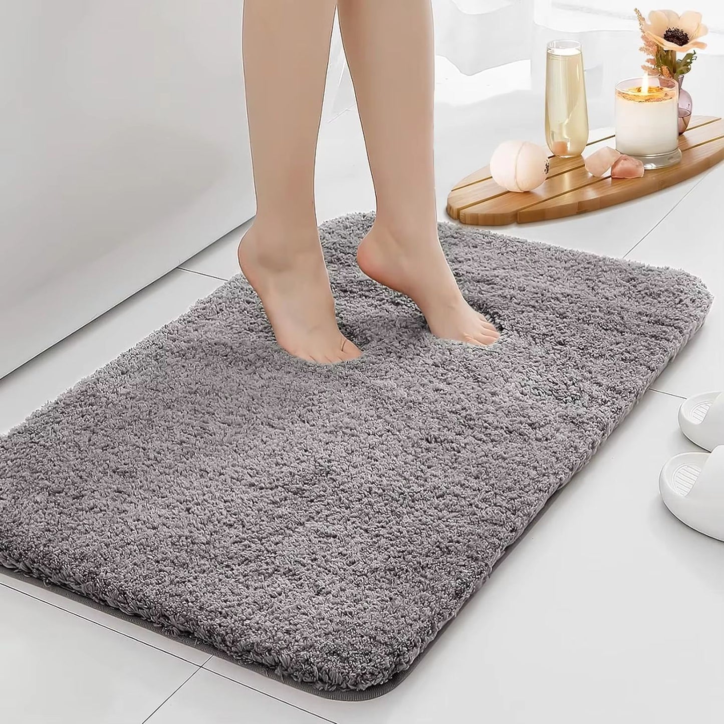UltraAbsorbent AntiSlip Bathroom Mat  Thick LongHair MachineWashable Toilet Rug 9
