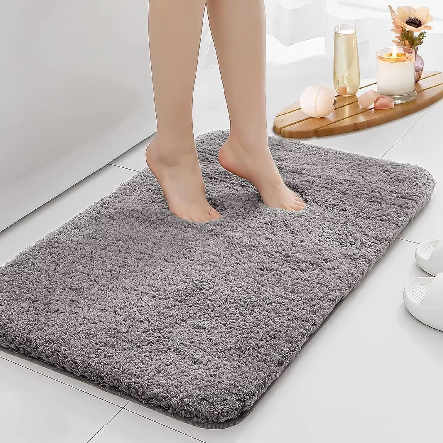 UltraAbsorbent AntiSlip Bathroom Mat  Thick LongHair MachineWashable Toilet Rug 9
