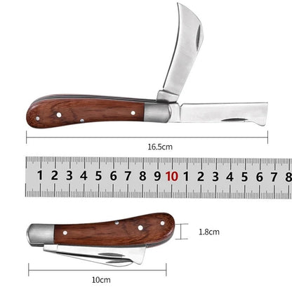 Professional Garden Grafting Tools, Folding Grafting Knife, Wooden Handle Fruit Tree Pruning Cutter Knife
